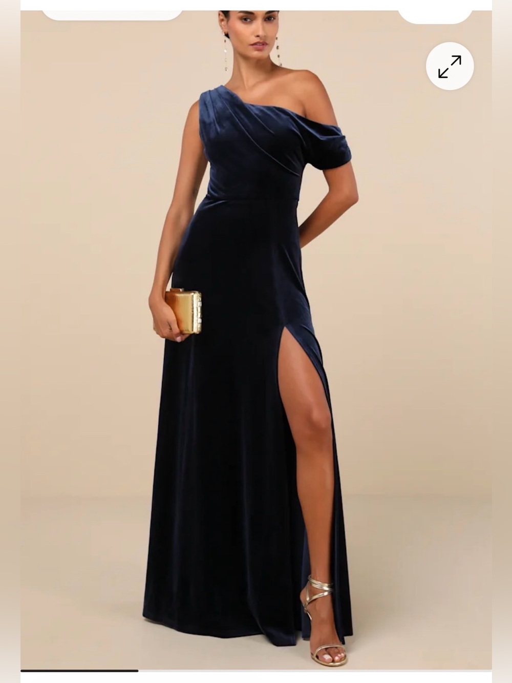 Lulus Coveted Confidence Navy Blue Velvet Asymmetrical XS